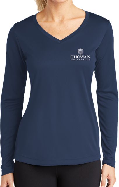 Chowan Womens Performance Long Sleeve V Neck Shirt Primary Mark - ONLINE ONLY