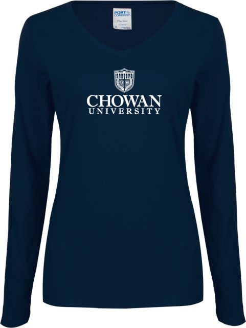 Chowan Womens Long Sleeve V Neck Tee Primary Mark - ONLINE ONLY